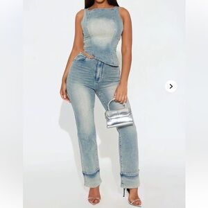 Fashion Nova Alana Denim Two-Piece Set sz small